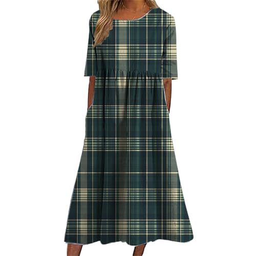 Women's Plaid Color-Block Floral Midi Dress with Pleated Details
