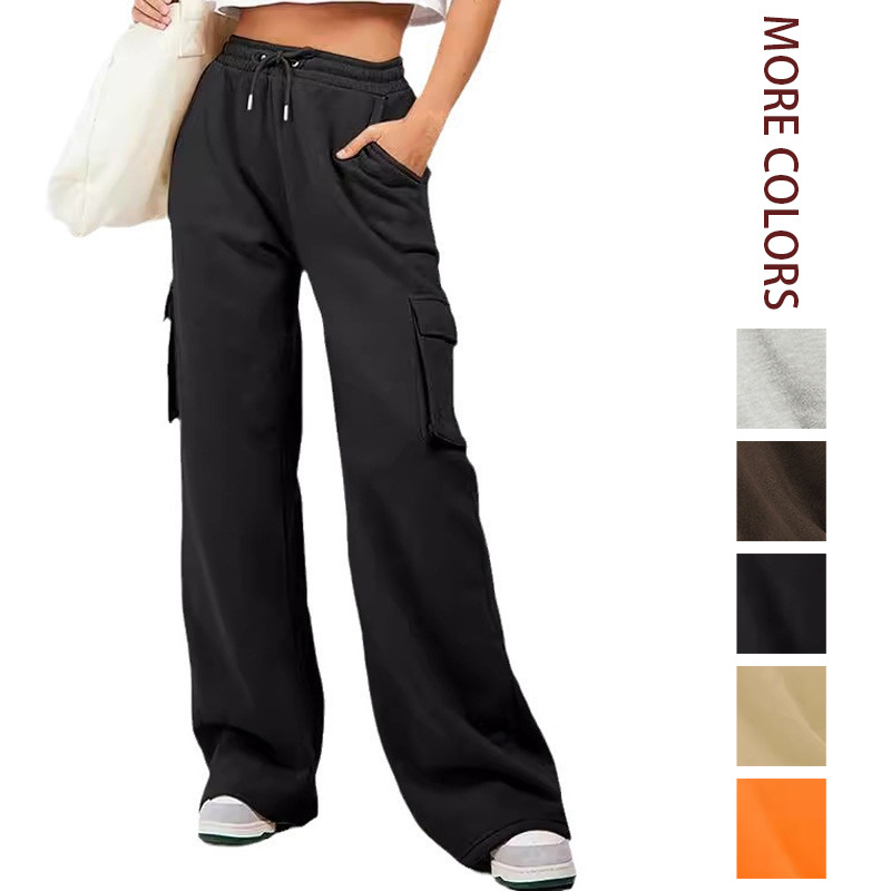 Women's Straight-Leg Loose Casual Pants Polyester Spandex High Waist