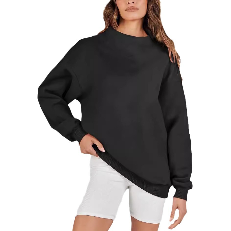 Women's Solid Color Stand Collar Pullover Sweatshirt