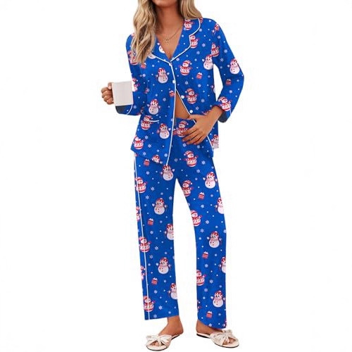 Women's Cuban Collar Plaid Skull Print Long Sleeve Top Set