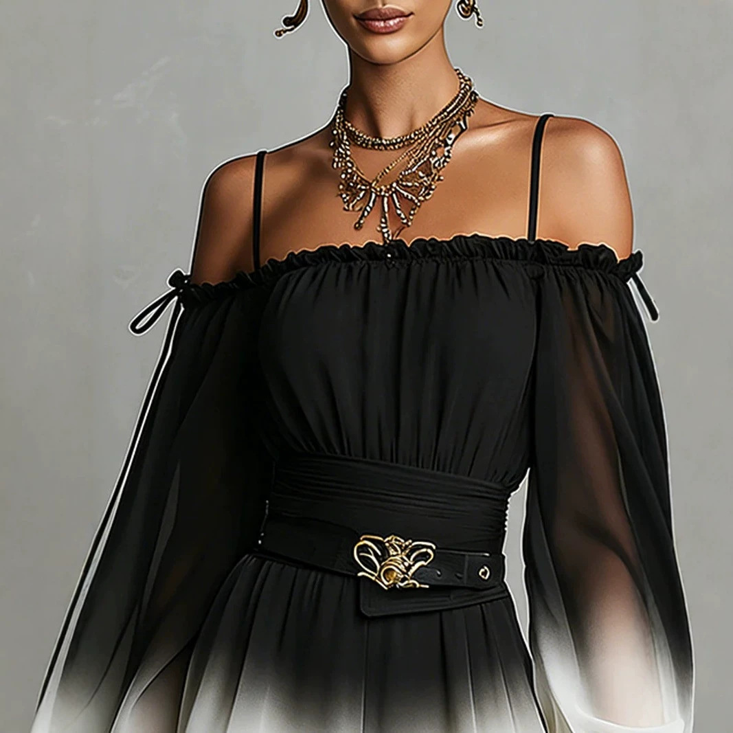 Gradient Chiffon Strapless Lace-Up Evening Dress