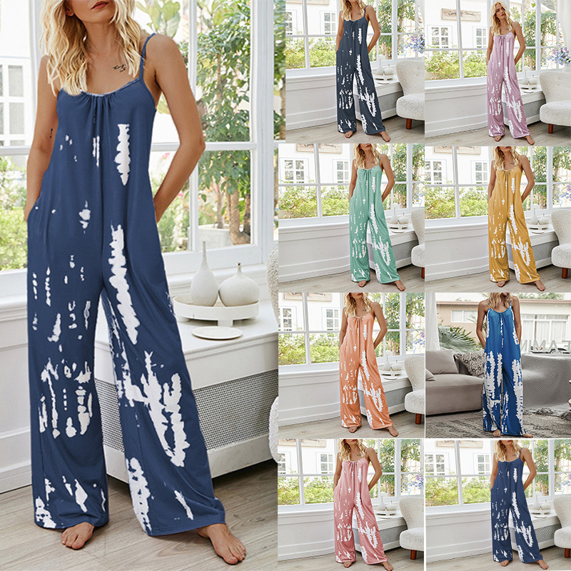 Women's Sleeveless High-Waist Wide-Leg Printed Jumpsuit