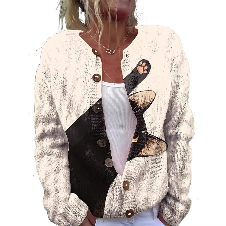 Women's Winter Graphic Print Faux Sweater Cardigan with Button Front