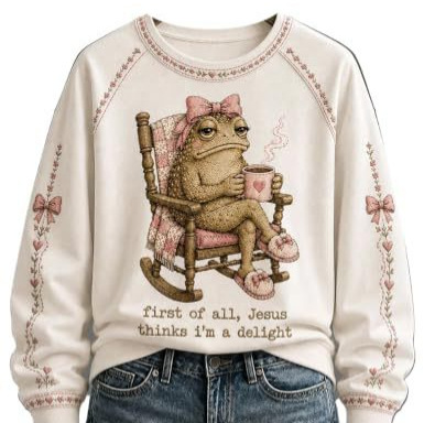 Women's Frog Bow Print Heavyweight Sweatshirt