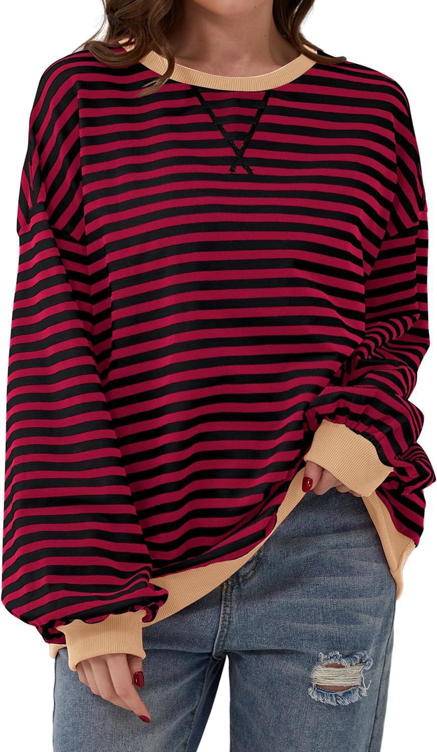 Striped Colorblock Casual T-Shirt Top