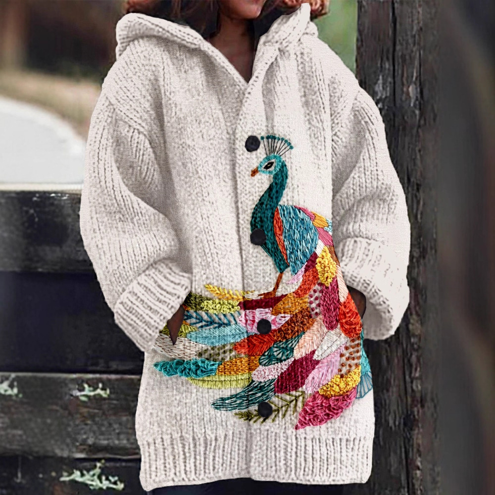 Women's Vintage Animal Print Hooded Button Cardigan