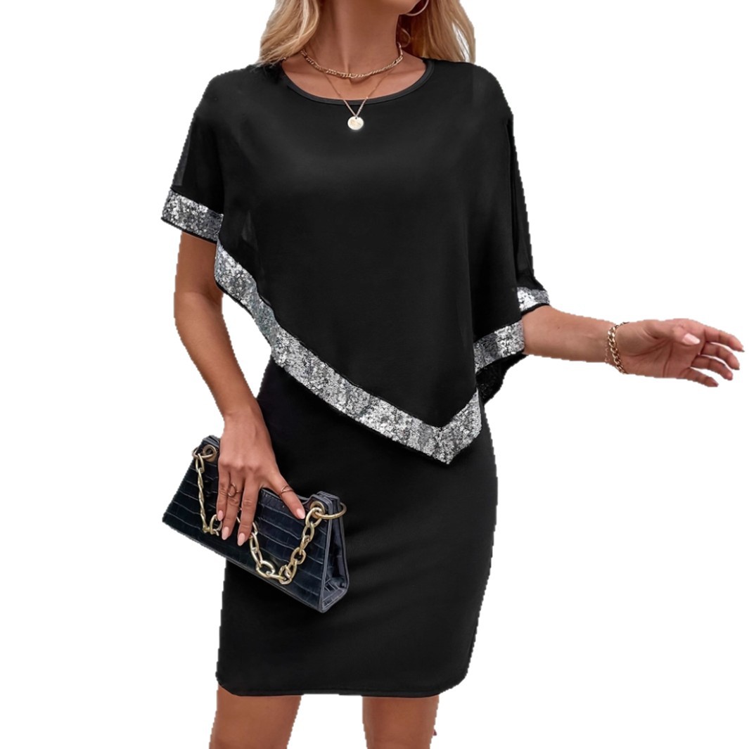 Solid Color A-Line Midi Dress Short Sleeve Crew Neck Casual