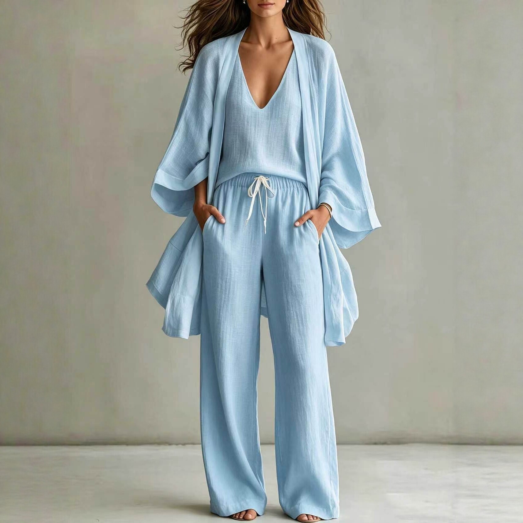 Women's 3-Piece Open-Front Cardigan, Sleeveless Tank & Pants Set