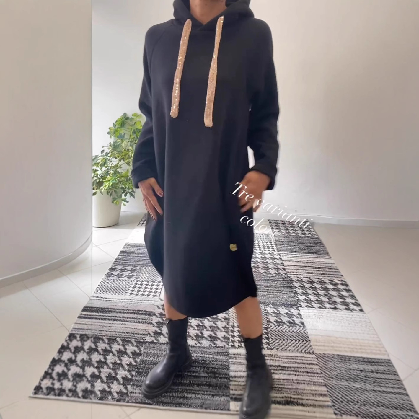 Loose Solid Color Hooded Long Sleeve Sweatshirt Dress