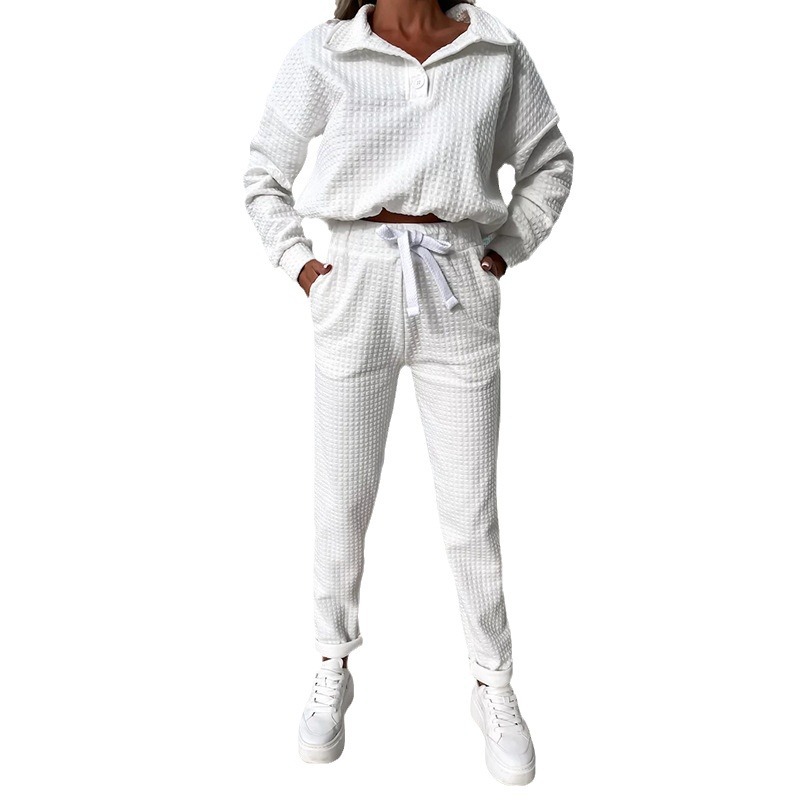 Relaxed Long-Sleeve Collared Kangaroo Pocket Hoodie & Drawstring Pants Set