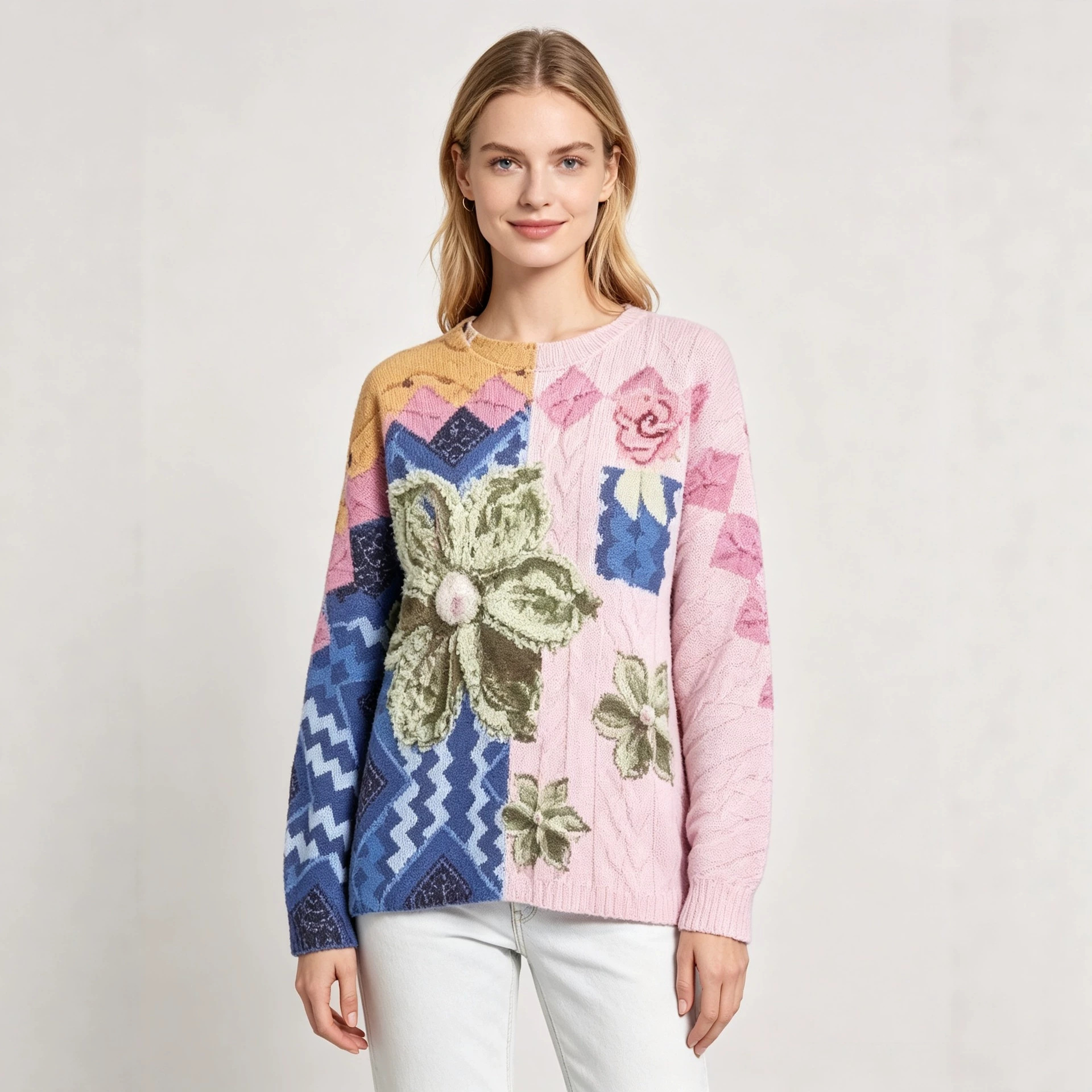 3D Print Christmas Sweater Women's Crewneck Long Sleeve Knit Pullover