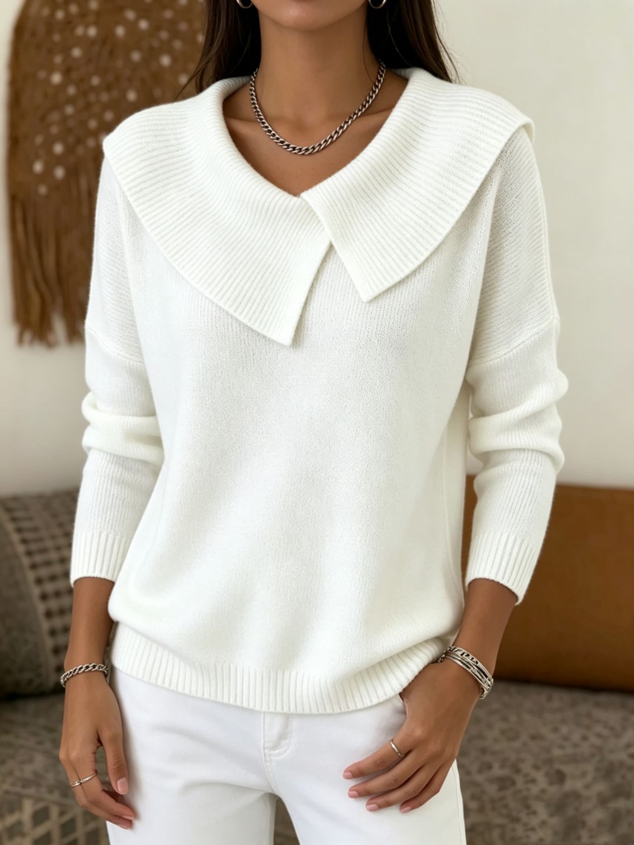Korean Retro Doll Collar Knit Sweater Slimming Pullover