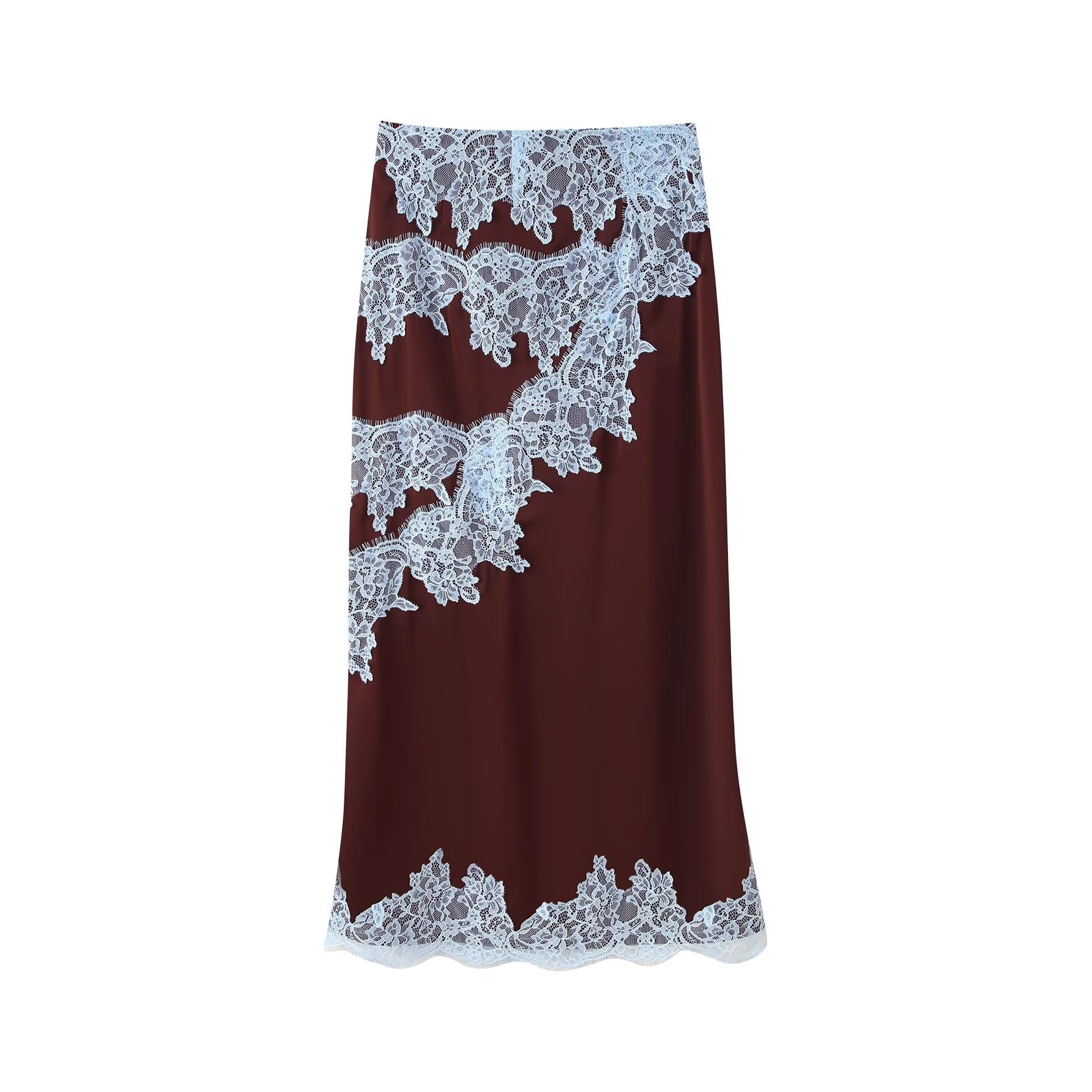 Women's Lace Spliced Cami Top and Skirt Set with Ribbon Accent