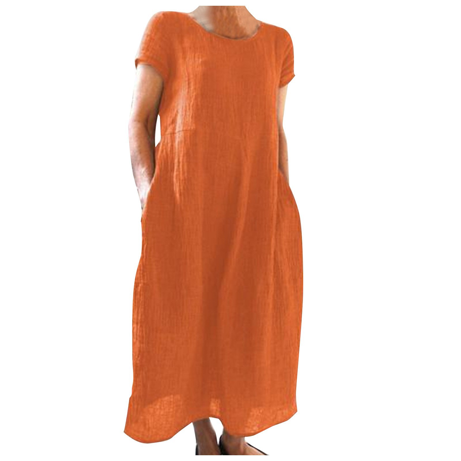 Women's Solid Color Vintage Loose Cotton Linen Dress