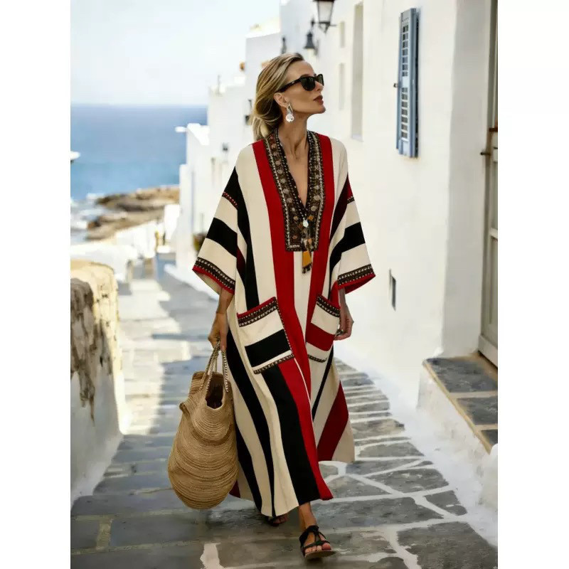 Women's Animal Print A-Line Midi Dress Long Sleeve Crew Neck Casual
