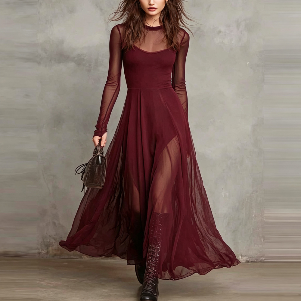 Elegant Patchwork Long Sleeve Mermaid Dress