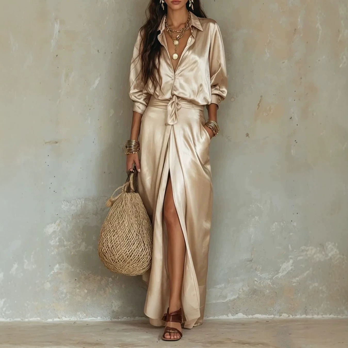 Women's Solid Color Skirt and Shirt Two-Piece Set