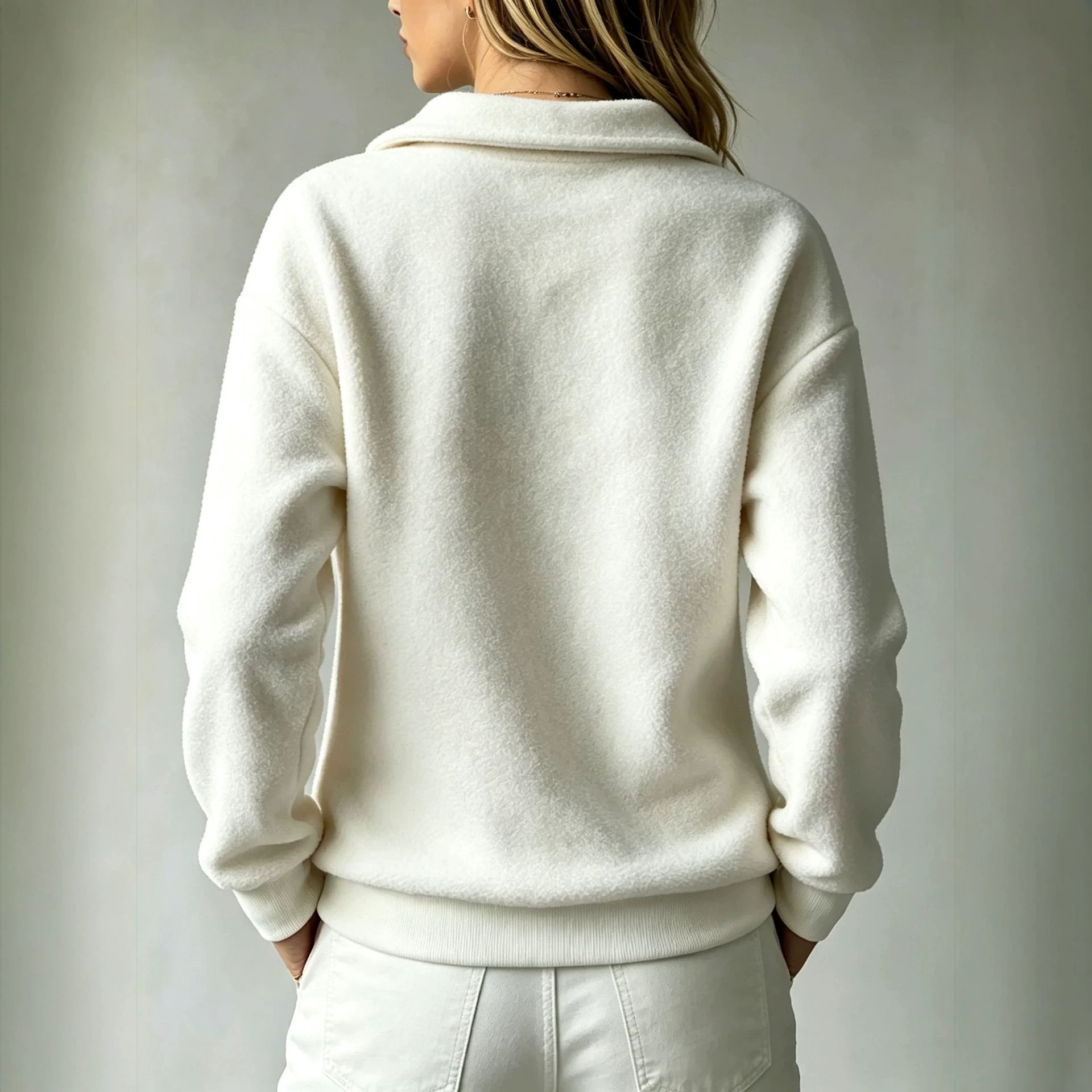 Fleece Half-Zip Pullover Sweatshirt Loose Fit Solid Long Sleeve Women's Top