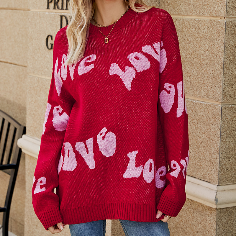 Letter Jacquard Plus-Size Pullover Knit Sweater