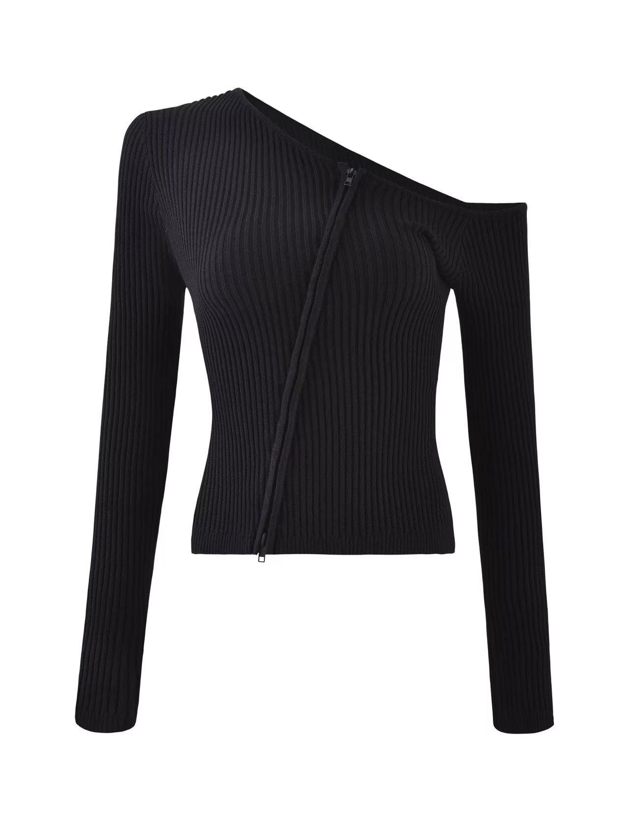 Off-Shoulder Long-Sleeve Crop Knit Top
