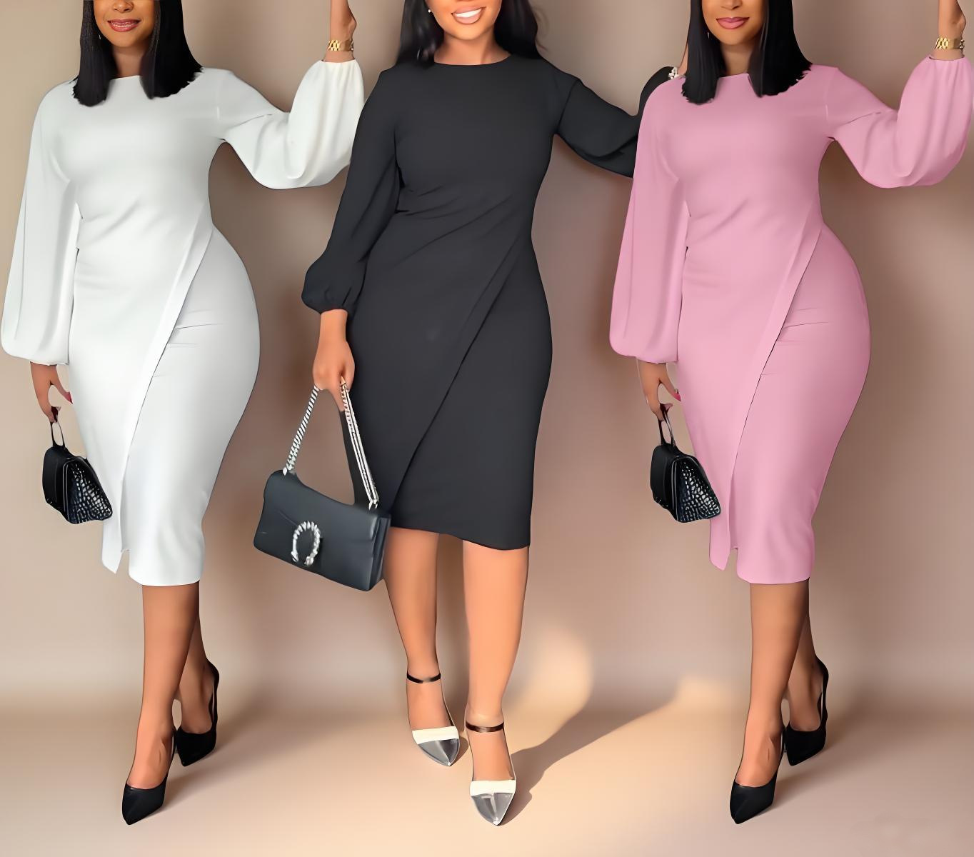 Women's Lantern Sleeve Bodycon Midi Dress