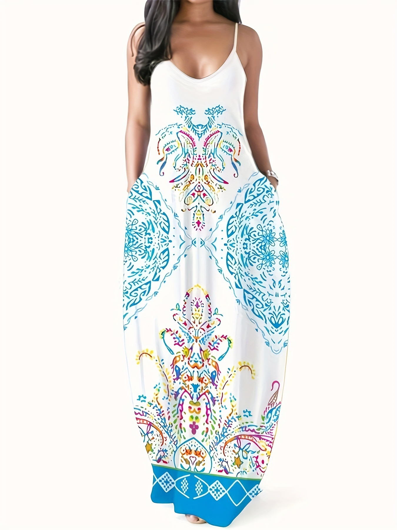 Women's Summer Sleeveless Printed Maxi Dress Polyester
