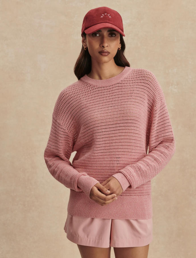 Women's Solid Color Slim Fit Open Knit Long Sleeve Crew Neck Top