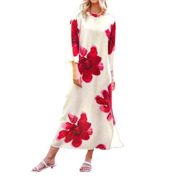Floral Print Loose Fit Long Sleeve Dress