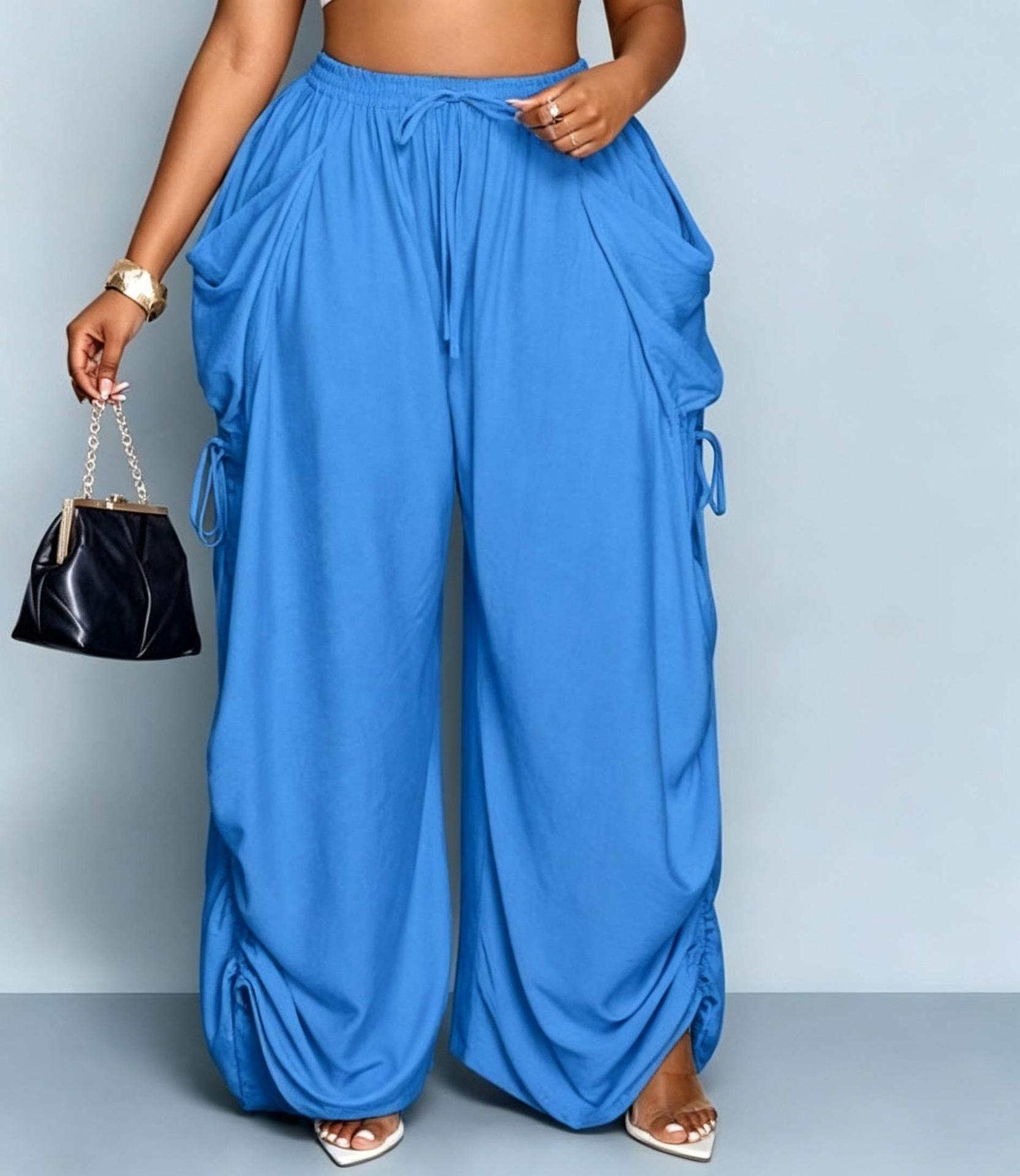 Women's High-Waist Harem Pants Cotton-Linen Drawstring Pockets Plus Size