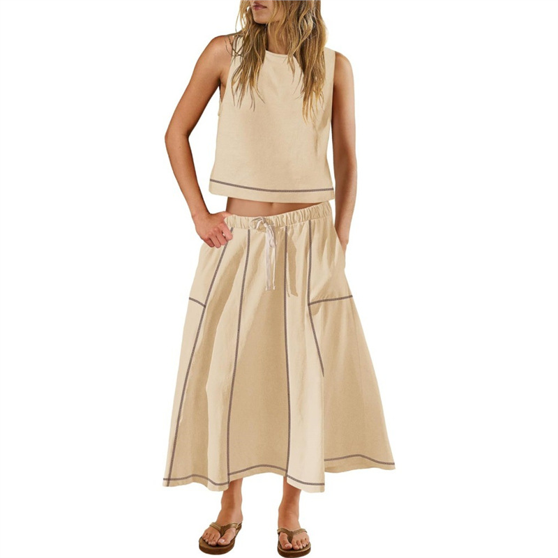 Women's Sleeveless Tank Top and Midi Skirt Two-Piece Set Colorblock