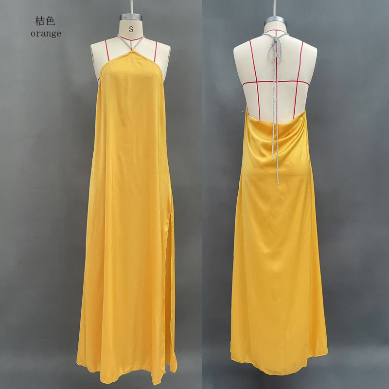 Satin Halter Neck Backless High Slit Bodycon Long Dress