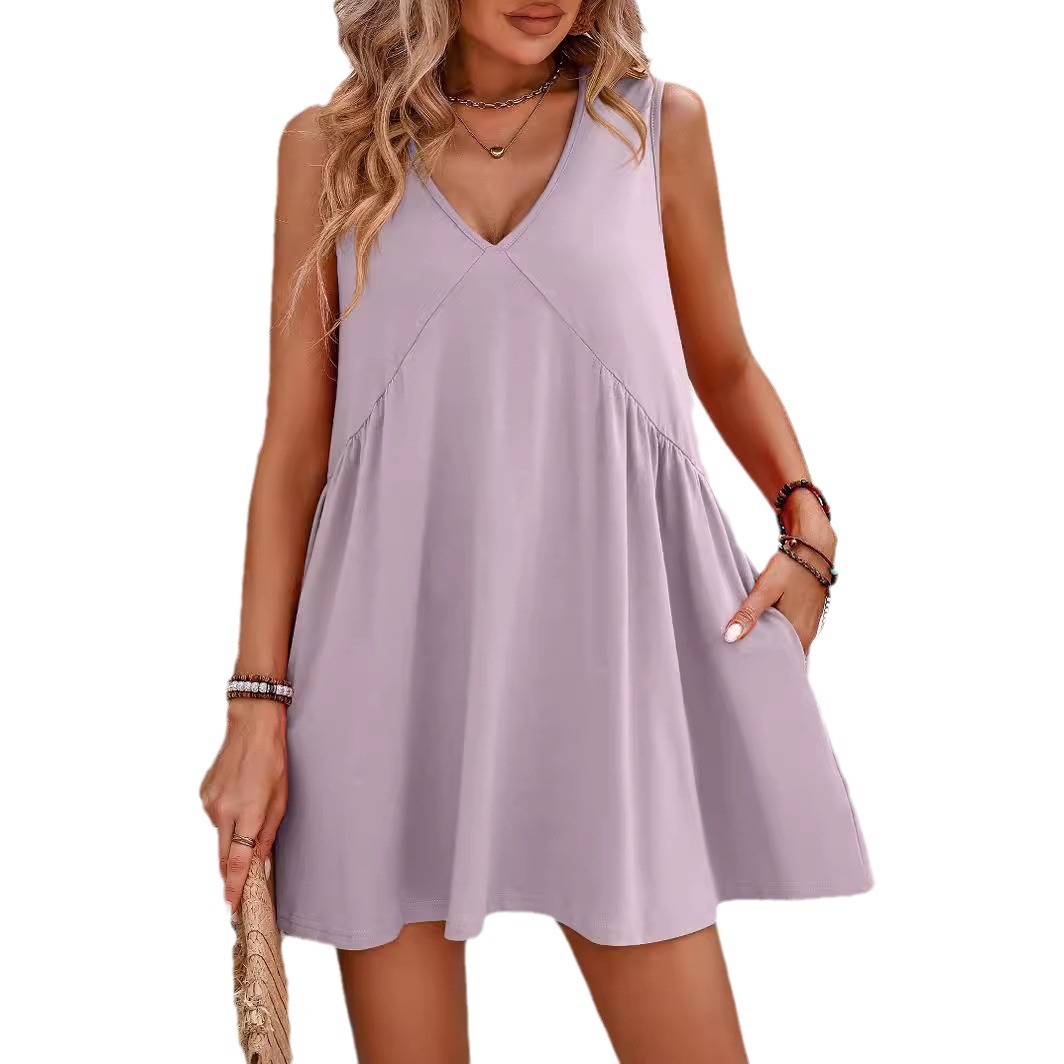 Women's Summer V-Neck Sleeveless Loose Fit Dress