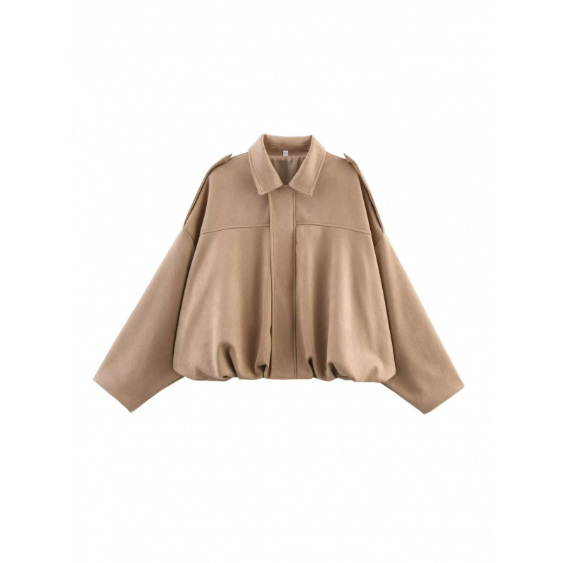 Sueded Faux Leather Bomber Jacket with Collar