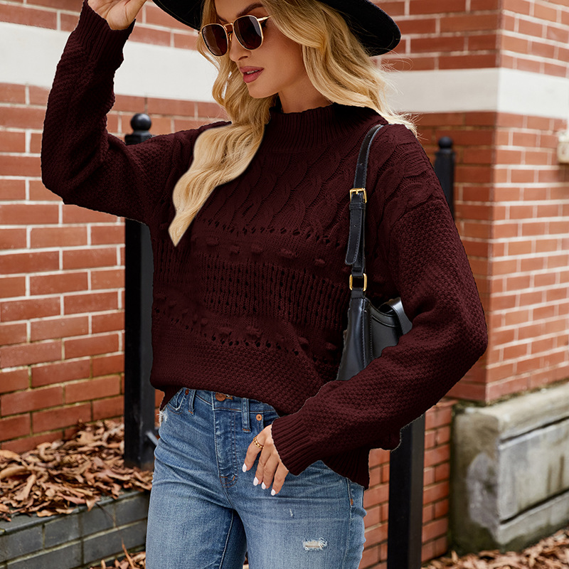 Women's Casual Lazy Knit Sweater Solid Color Long Sleeve Pullover