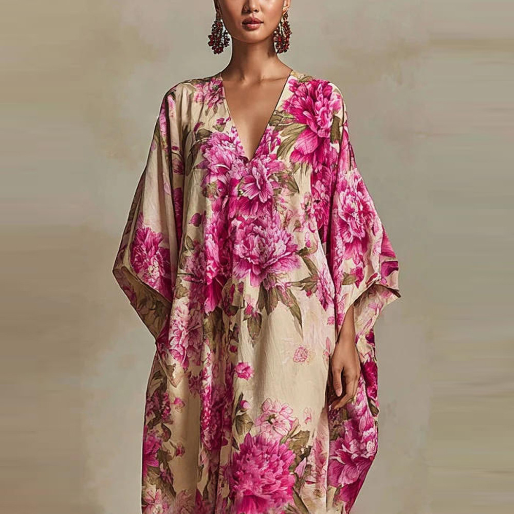 Women's Loose Floral Print Long Dress Casual Boho Maxi