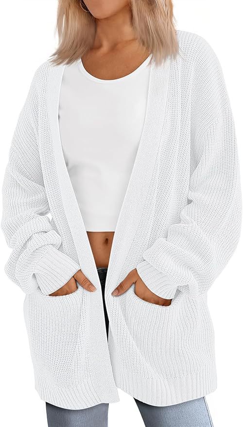 Women's Long Knit Cardigan Loose Cable Knit V-Neck Sweater Coat with Pockets