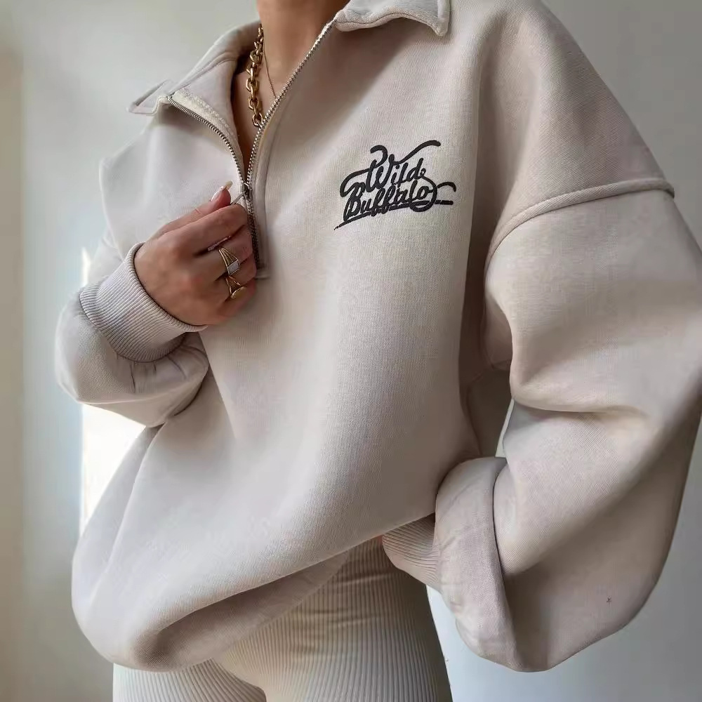 Fleece-Lined Printed Long-Sleeve Pullover Sweatshirt