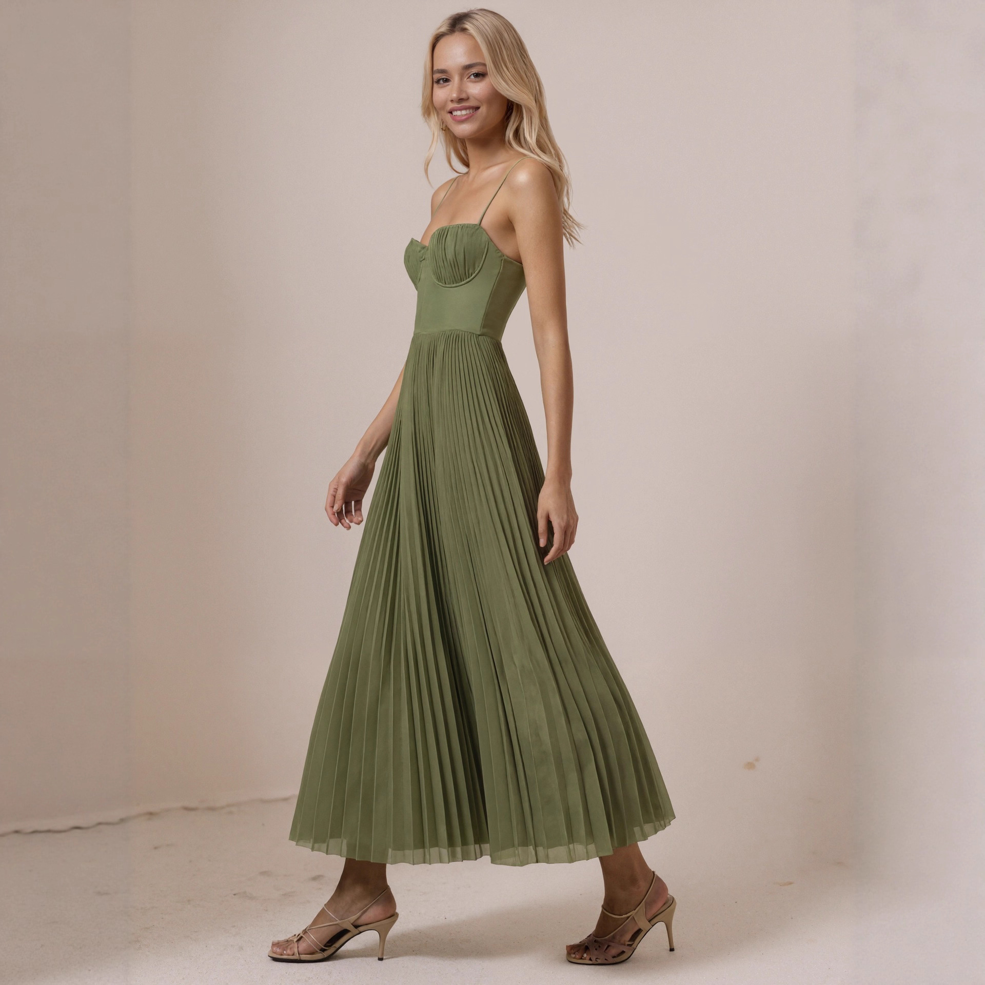 Women's Backless Deep V-Neck Sexy Midi Dress for Prom & Bridesmaid