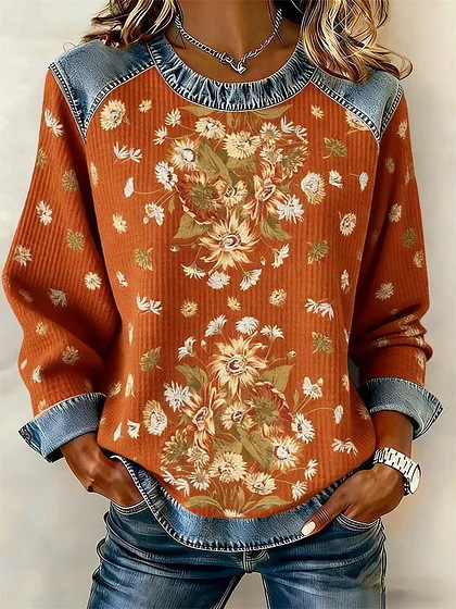 Women's Floral Botanical Print Crewneck Sweatshirt