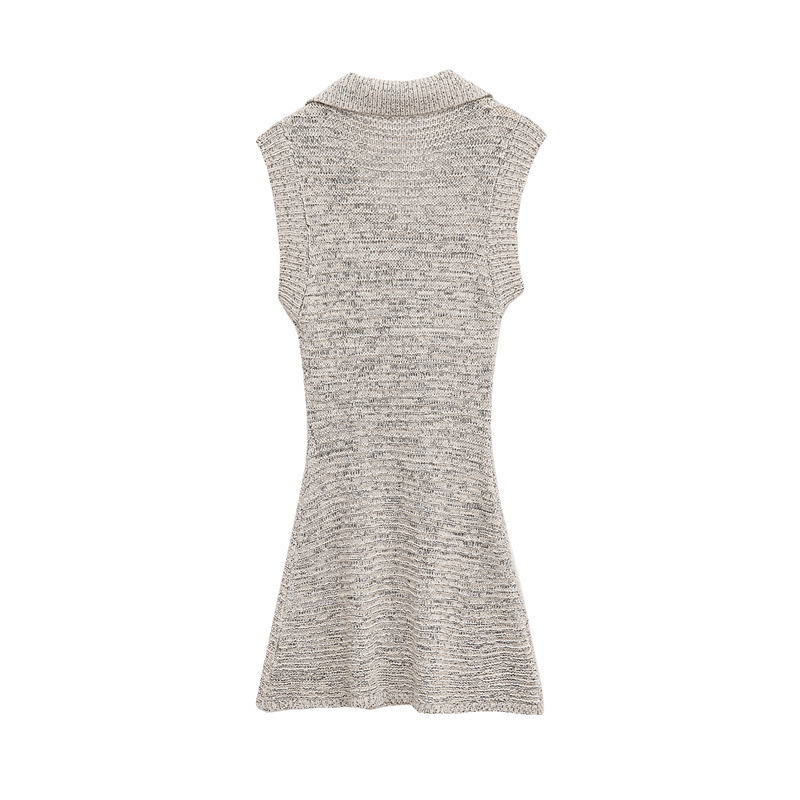 Bow-Trimmed Collared Sleeveless Short Dress