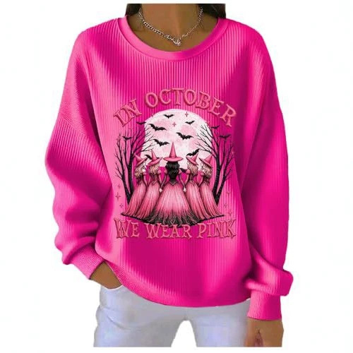 Halloween Bat Witch Print Crewneck Long-Sleeve Pullover Sweatshirt