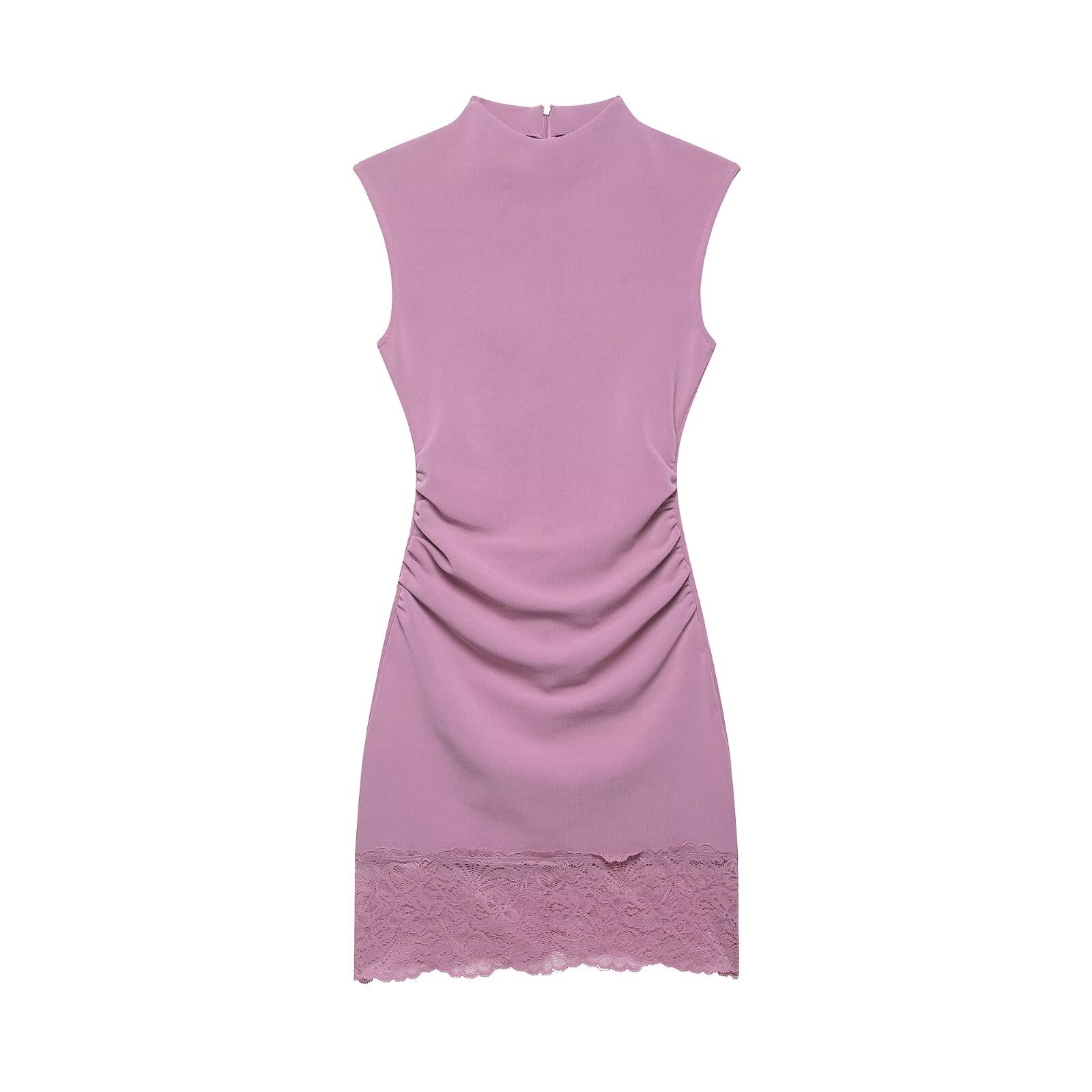 Women's Pleated Lace Hem Midi Dress