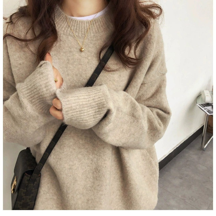 Women's Crewneck Solid Color Loose Knit Pullover Sweater
