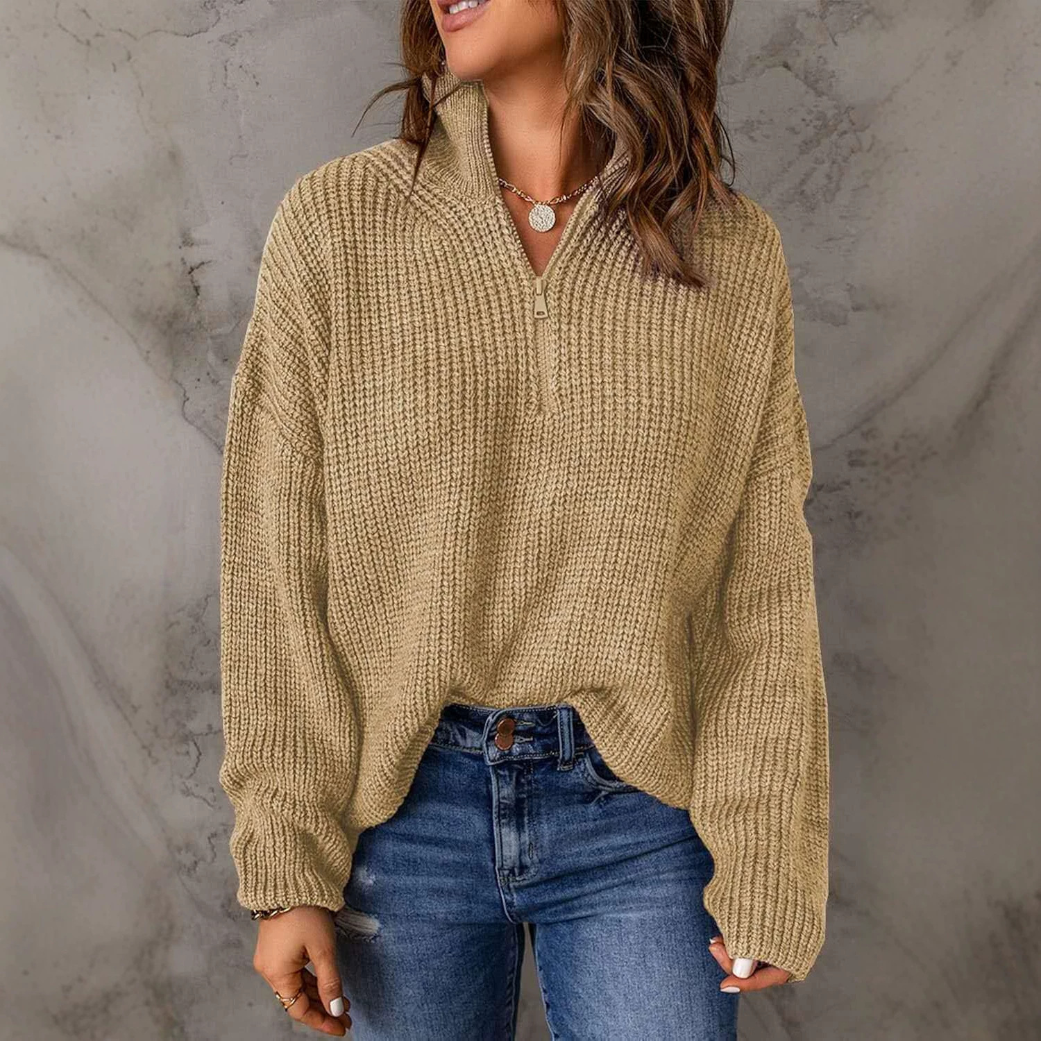 Women's Loose Knit Cardigan Sweater V-Neck Long Sleeve