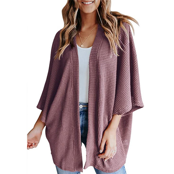 Women's Loose Knit Cardigan Blazer Collar 3/4 Sleeve