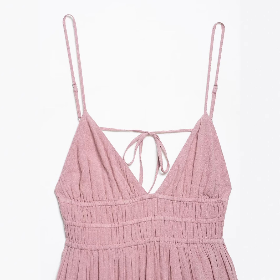 French-Style Sheer Midi Open-Back Dress