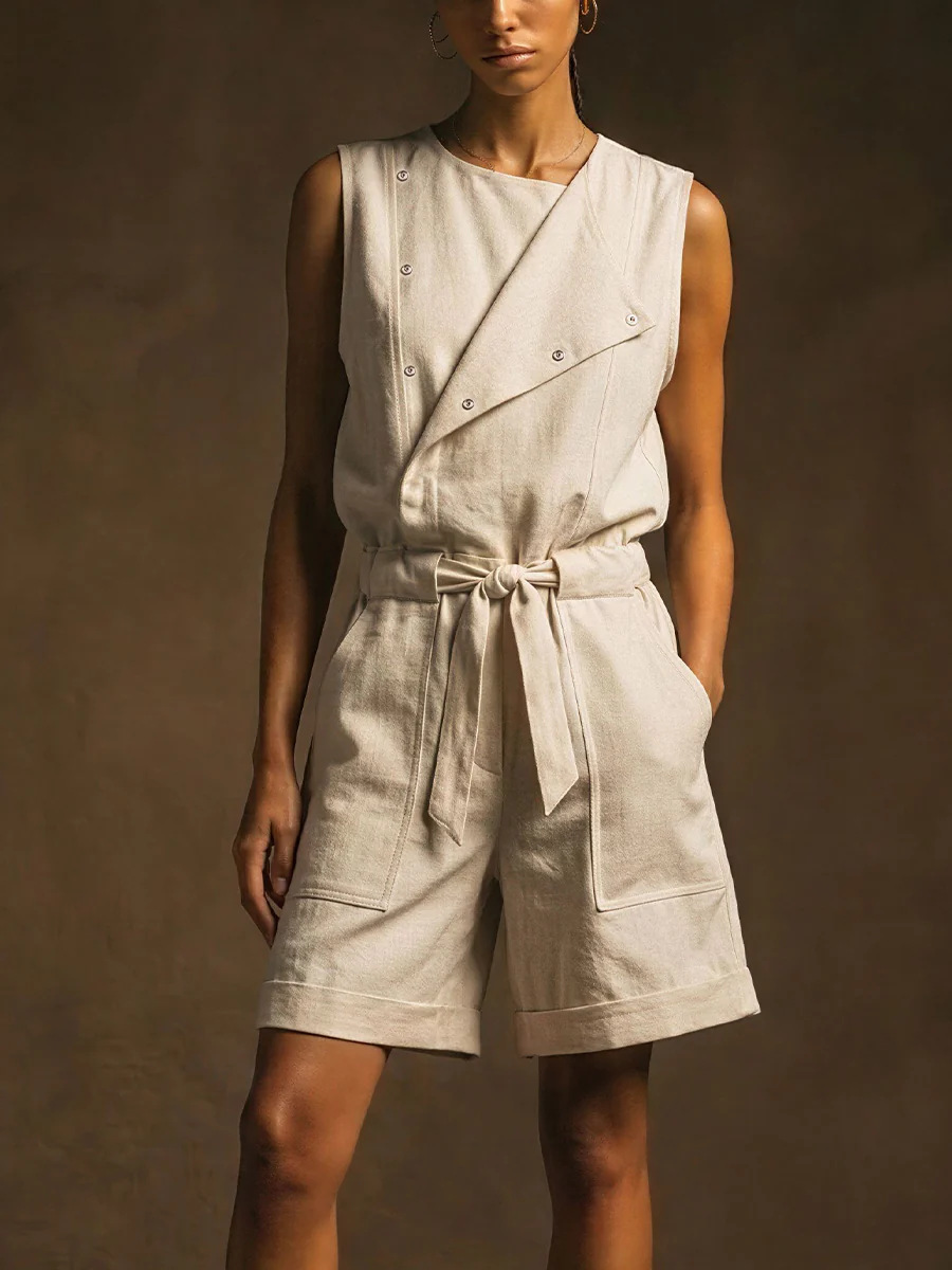 Women's Summer Cargo Jumpsuit Wide Leg Sleeveless
