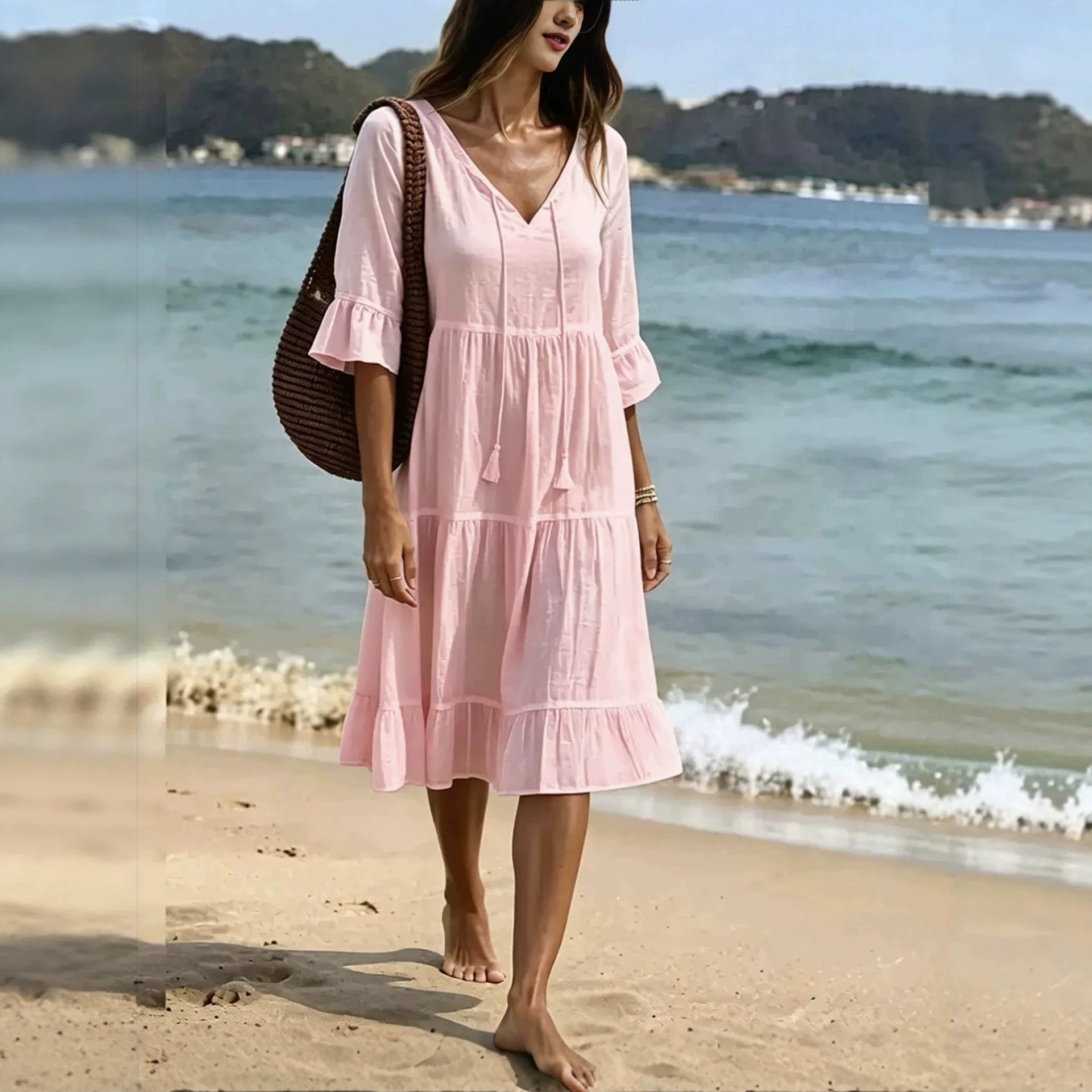 Bohemian Ruffle Loose Midi Beach Dress