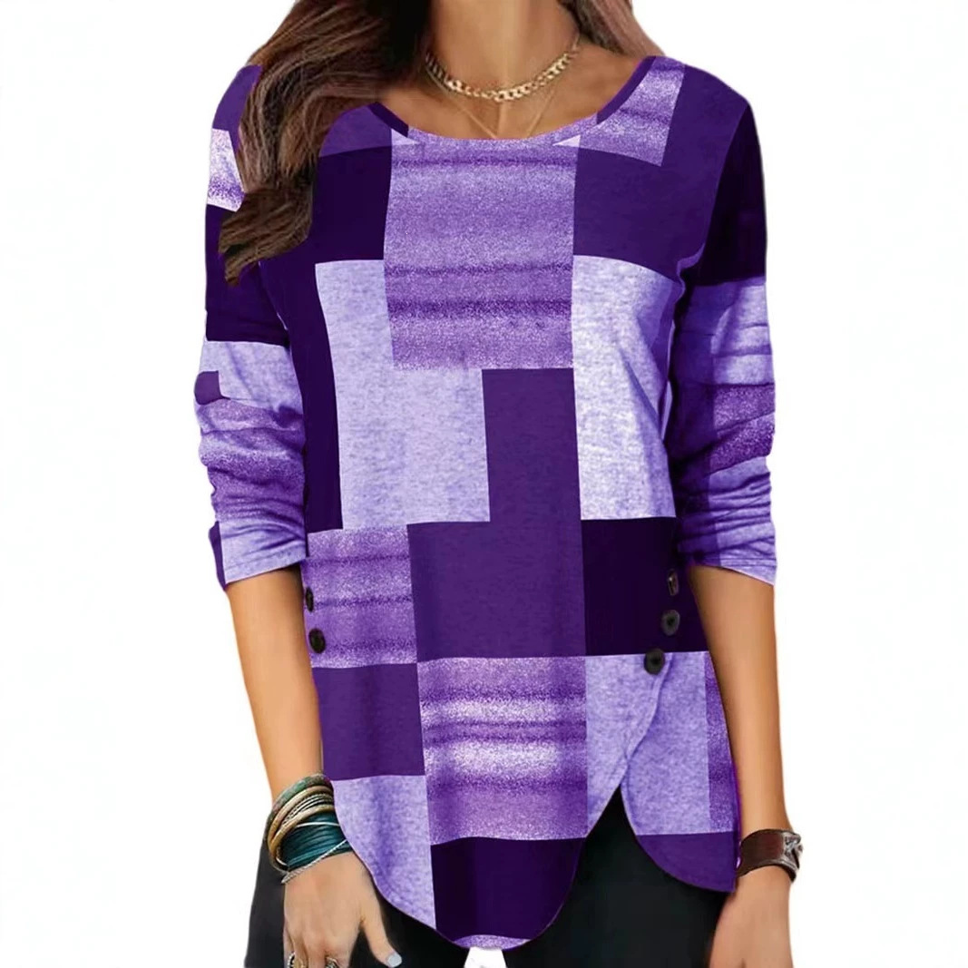 Plaid Crewneck Pullover Long Sleeve Knit Top