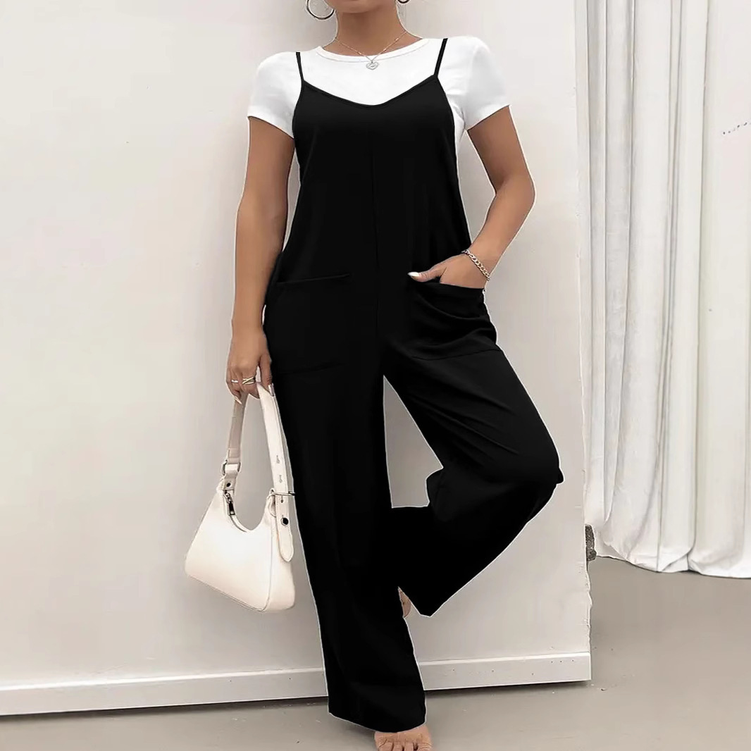 Women's Sleeveless Wide-Leg Jumpsuit Solid Color Casual